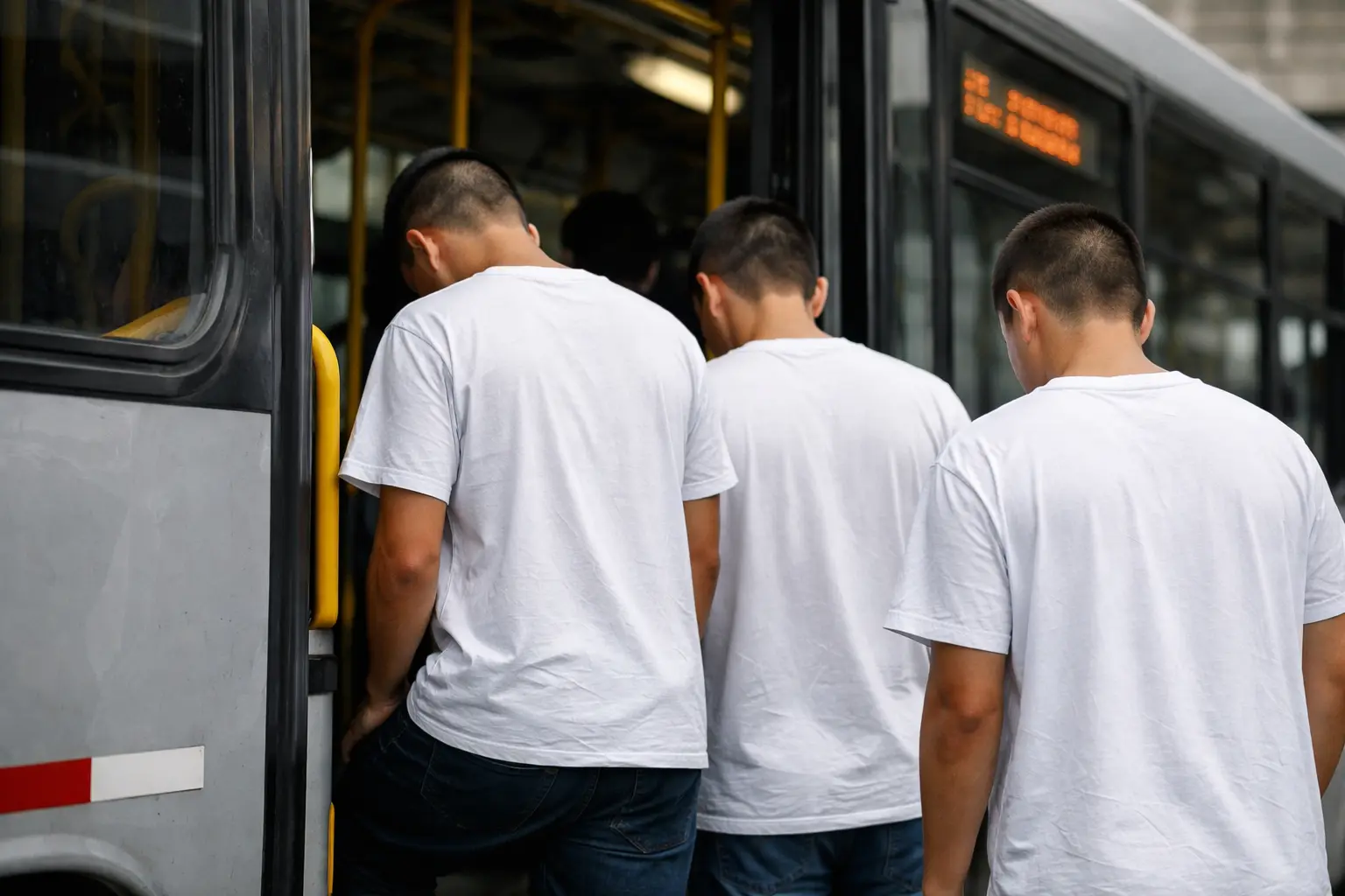 Jovens embarcando no ônibus público